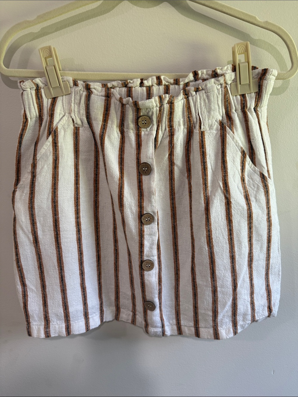 Love Tree White Mini Skirt with Brown Stripes